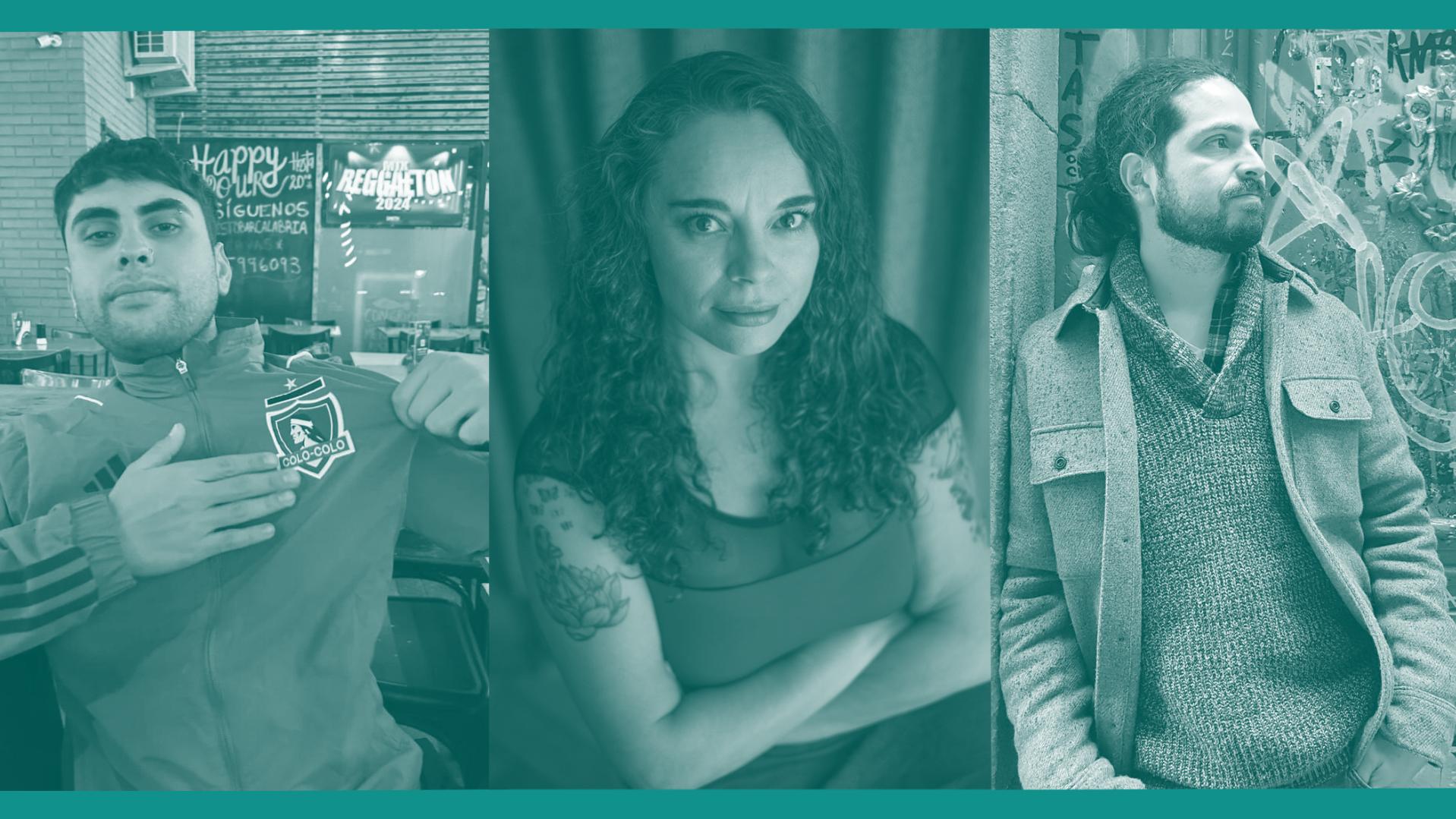 Los participantes de la primera sesión: el influencer Albo Lectxra (Joaquín Renaud), la conductora Antonella Estévez y el escritor Andrés Montero.