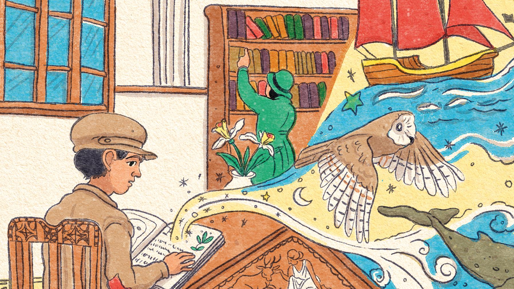 Imagen de “El niño que subió la escalera”, escrito por Claudio Aguilera e ilustrado por Gabriela Lyon.