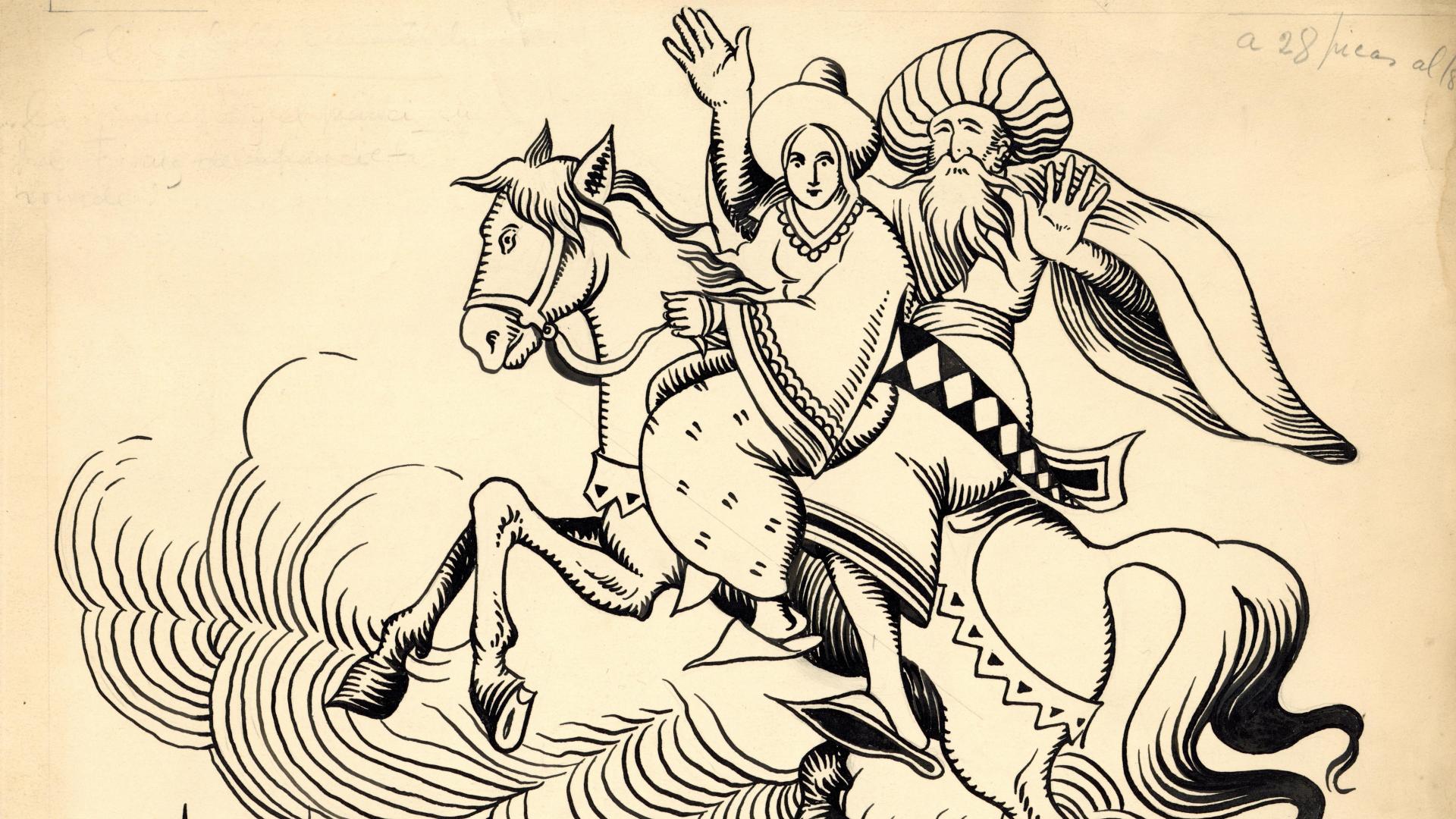Ilustración de Fidelicio Atria para El Peneca. Archivo de Gráfica Chilena, Biblioteca Nacional.