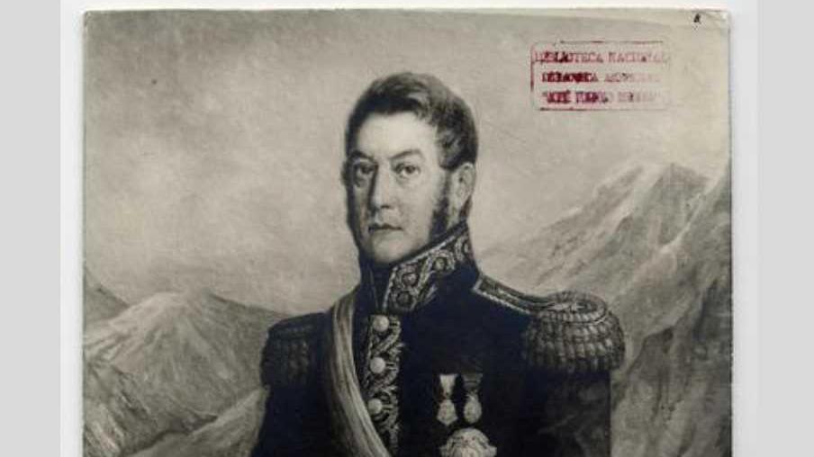 General José de San Martín, retrato de cuerpo entero parado, con uniforme. Sala Medina. Año 1937.