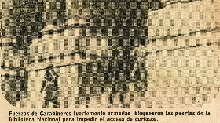 Detalle de imagen de noticia: “Minucioso allanamiento a Biblioteca Nacional”, Las Últimas Noticias, 6 de octubre de 1973. Colección Biblioteca Nacional.