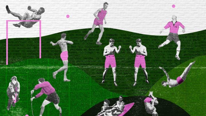 Composición gráfica usando documentos del minisitio " Primeras revistas deportivas en Chile (1889-1948)"