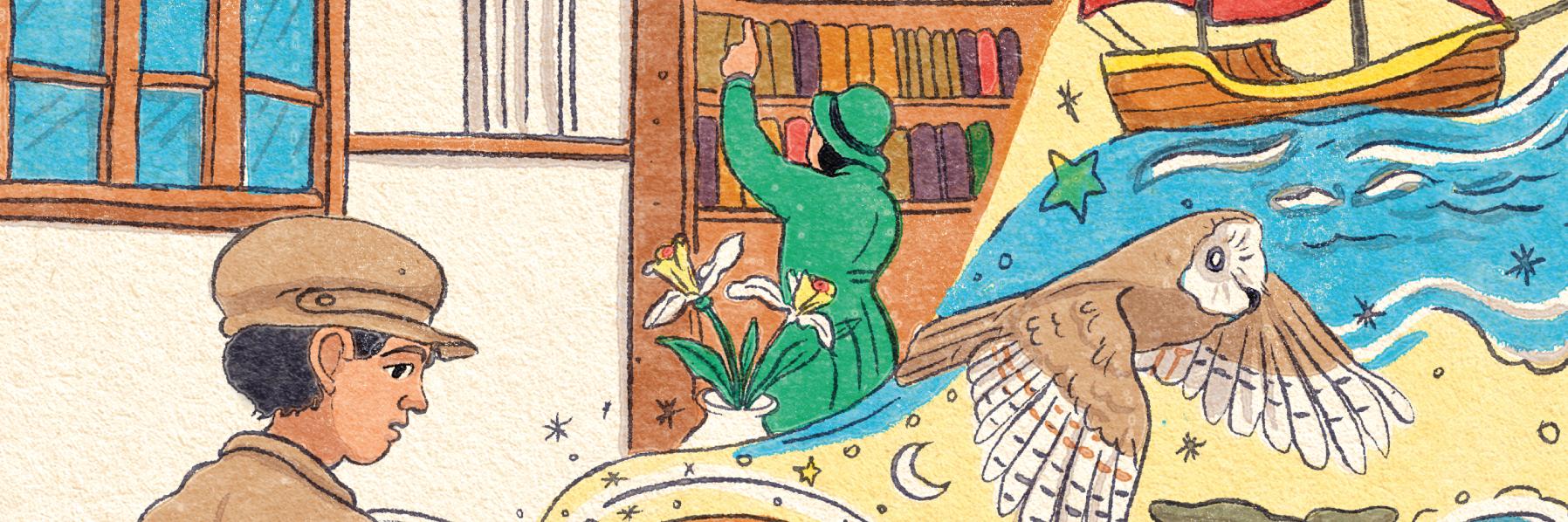 Imagen de “El niño que subió la escalera”, escrito por Claudio Aguilera e ilustrado por Gabriela Lyon.