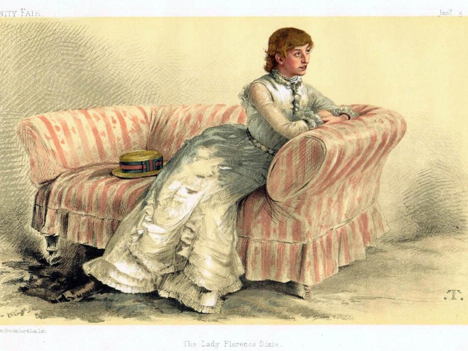 Ilustraciónde Florence Dixie por Théobald Chartran, publicada en Vanity Fair, 5 de enero de 1884