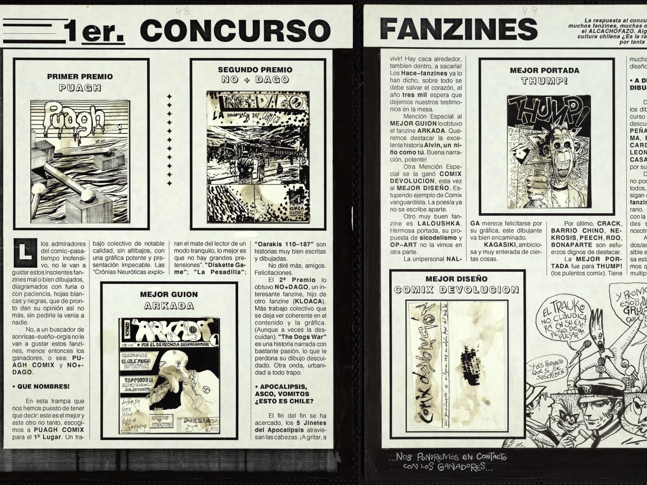 Premiados primer concurso de fanzines. Revista Trauko n° 14, pp. 48 y 49