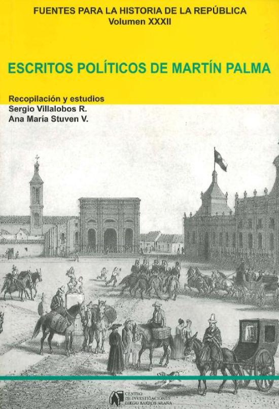 Tapa amarilla con imagen de la Plaza de Armas de Santiago durante la primera mitad del siglo XIX