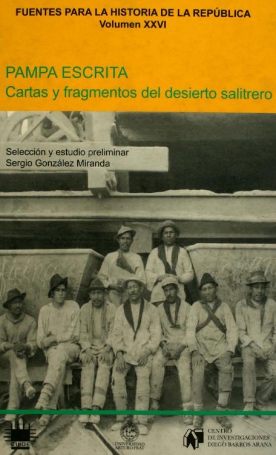 Pampa escrita Tapa amarilla con fotografía de trabajadores del salitre