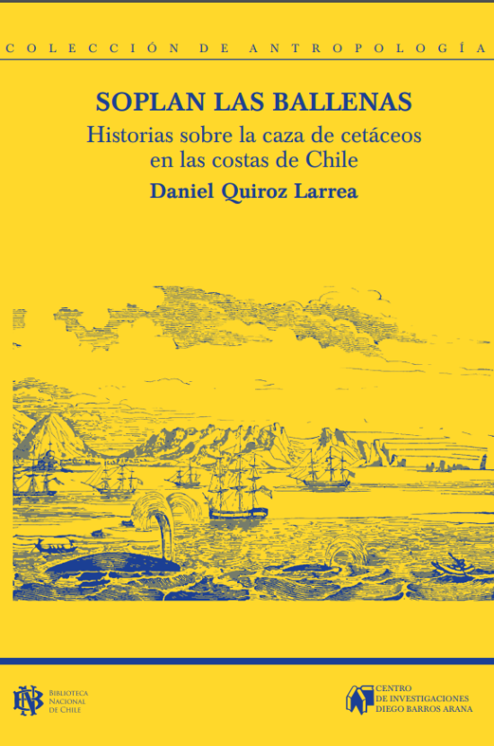 Litografía de ballenas en las costas