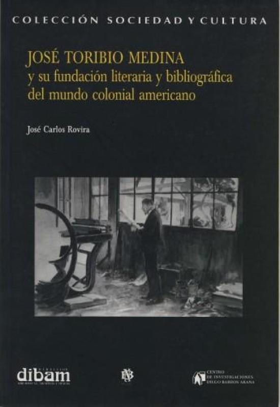 Tapa negra con fotografía de José Toribio Medina junto a su imprenta.