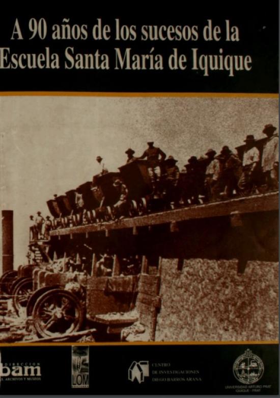 Tapa negra con título y fotografía de la Matanza de Santa María de Iquique 