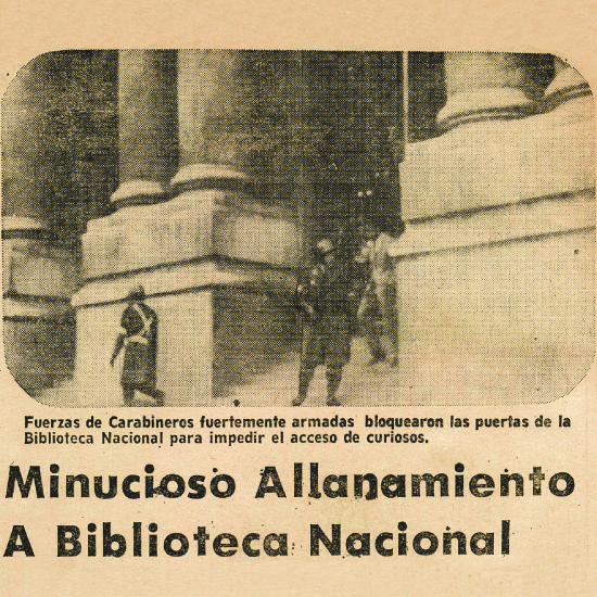 Detalle de imagen de noticia: “Minucioso allanamiento a Biblioteca Nacional”, Las Últimas Noticias, 6 de octubre de 1973. Colección Biblioteca Nacional.