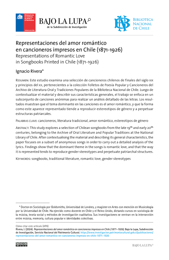 Representaciones del amor romántico en cancioneros impresos en Chile (1871-1926)