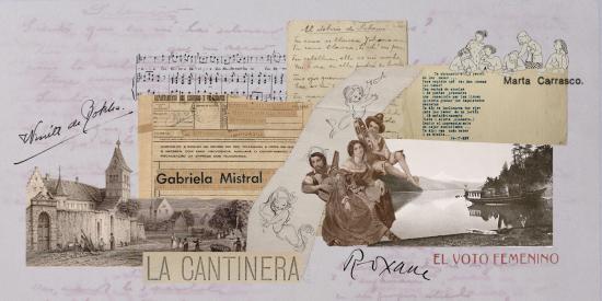 Collage con elementos gráficos provenientes de digitalizaciones de Memoria Chilena, Chile para Niños y Biblioteca Nacional Digital.
