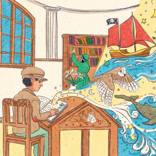 Imagen de “El niño que subió la escalera”, escrito por Claudio Aguilera e ilustrado por Gabriela Lyon.