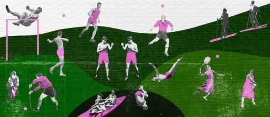 Composición gráfica usando documentos del minisitio " Primeras revistas deportivas en Chile (1889-1948)"