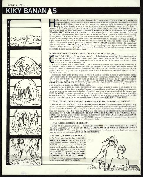 Acerca de Kiky Bananas. Revista Trauko n° 8, p. 60